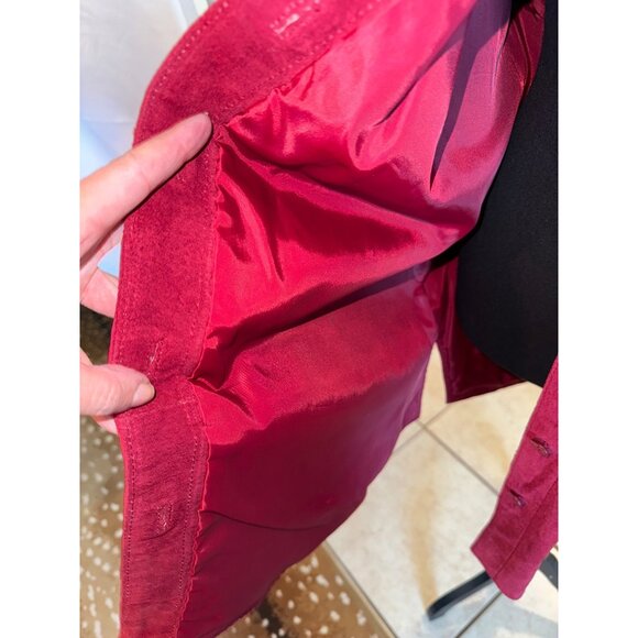 Denim & Co. Plus Size 1X Red Wine Burgundy Suede Leather Jacet Chore Barn Coat - Picture 7 of 13